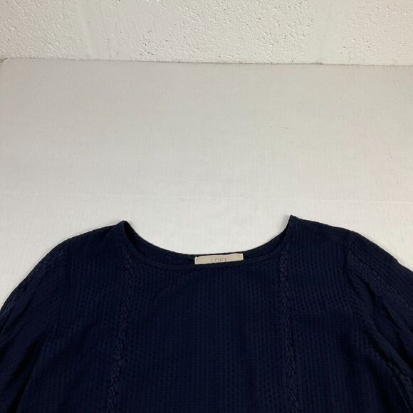LOFT Womens Babydoll Blouse Blue Flared Long Sleeve Shirt Swiss Dot Top M Medium - Picture 3 of 11